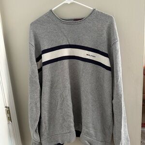 Tommy Hilfiger Blue and Gray Crewneck Sweater with Sporty Stripes